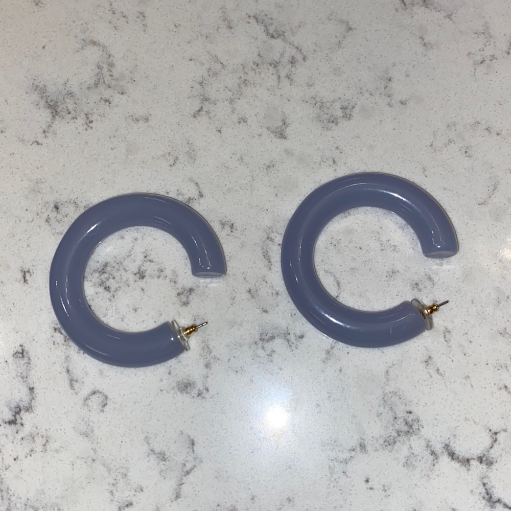 Bauble Bar light blue hoop earrings.